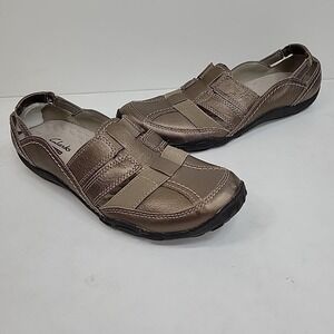 Clarks Collection Women 8 Slip On Comfort Loafer Flat Pewter Metallic Brown